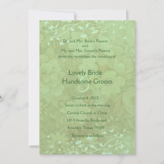 Celadon  Floral Wedding Uitnodiging (Voorkant)