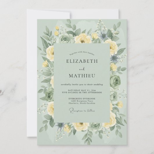 Celadon Gele Rozen Bruiloft Kaart (Voorkant)