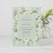 Celadon Gele Rozen Bruiloft Kaart (Staand voorkant)