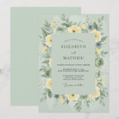 Celadon Gele Rozen Bruiloft Kaart (Voorkant / Achterkant)