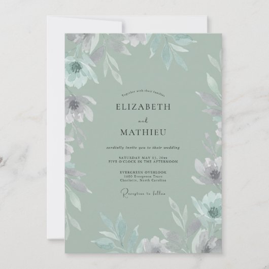 Celadon Geschilderde Blad Bruiloft Kaart (Voorkant)