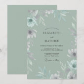 Celadon Geschilderde Blad Bruiloft Kaart (Voorkant / Achterkant)