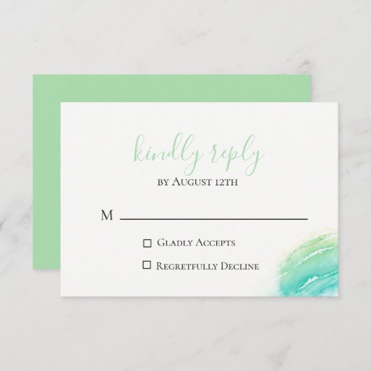 Celadon Green Beach Wedding RSVP Card (Voorkant / Achterkant)