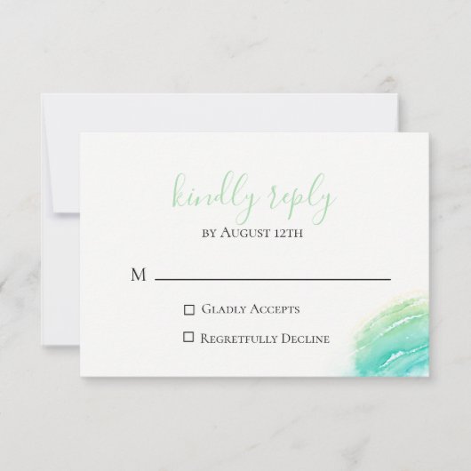 Celadon Green Beach Wedding RSVP Card Kaartje (Voorkant)