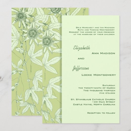 Celadon Green Botanical Floral Wedding Invitation Kaart (Voorkant / Achterkant)