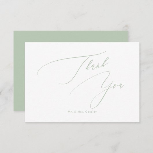 Celadon Green DIY kleuren Luxe script Dank u Bedankkaart (Voorkant / Achterkant)