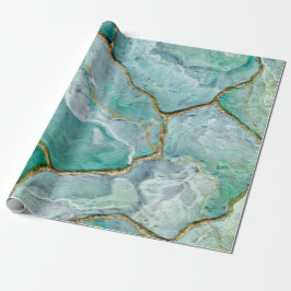 Celadon Green, Jade, Mint Kintsugi Geode Cadeaupapier