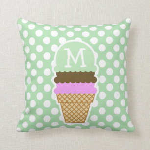 Celadon Green Polka Dots Ice Cream Cone Kussen