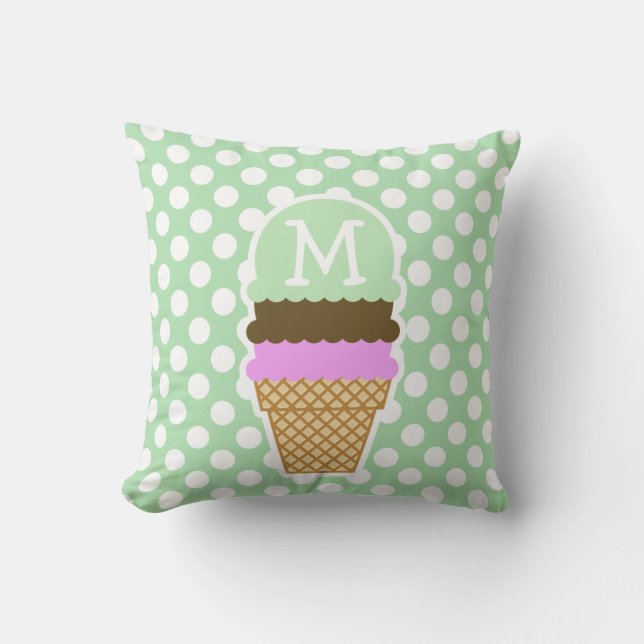 Celadon Groene Polka Dots; Ice Cream Cone Kussen (Voorkant)