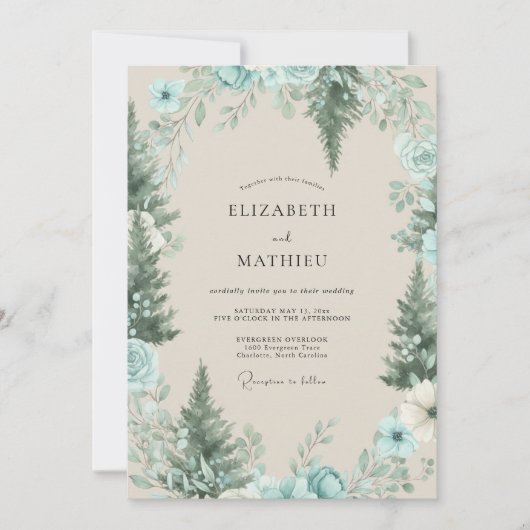 Celadon Grove Den Eucalyptus Bruiloft Kaart (Voorkant)