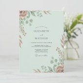 Celadon Koper Bladgroen Eucalyptus Bruiloft Kaart (Staand voorkant)