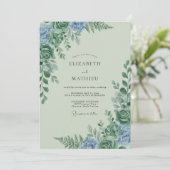 Celadon Korenbloem Loof Eucalyptus Bruiloft Kaart (Staand voorkant)