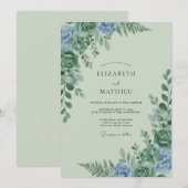 Celadon Korenbloem Loof Eucalyptus Bruiloft Kaart (Voorkant / Achterkant)