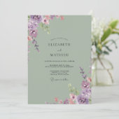 Celadon Lavendel Loofwerk Eucalyptus Bruiloft Kaart (Staand voorkant)
