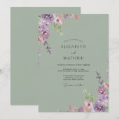 Celadon Lavendel Loofwerk Eucalyptus Bruiloft Kaart (Voorkant / Achterkant)