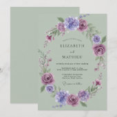 Celadon Lavendel Pioen Huwelijk Kaart (Voorkant / Achterkant)