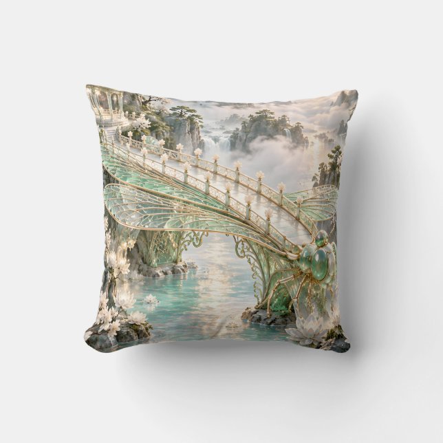 Celadon Libelle Glas Tuin Brug Kussen (Voorkant)