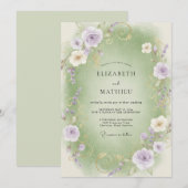 Celadon lila ranunculus eucalyptus bruiloft kaart (Voorkant / Achterkant)