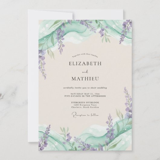 Celadon Lila Wisteria Bruiloft Kaart (Voorkant)