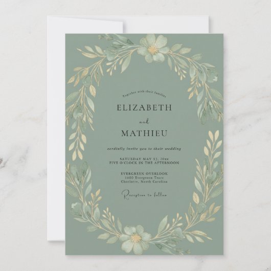 Celadon Loofwerk Eucalyptus Bruiloft Kaart (Voorkant)