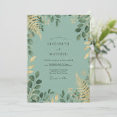 Celadon Loofwerk Gouden Eucalyptus Bruiloft Kaart (Staand voorkant)
