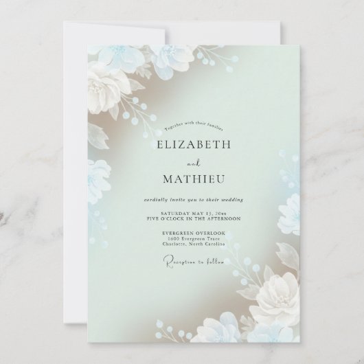 Celadon Luchtig Blad Bruiloft Kaart (Voorkant)