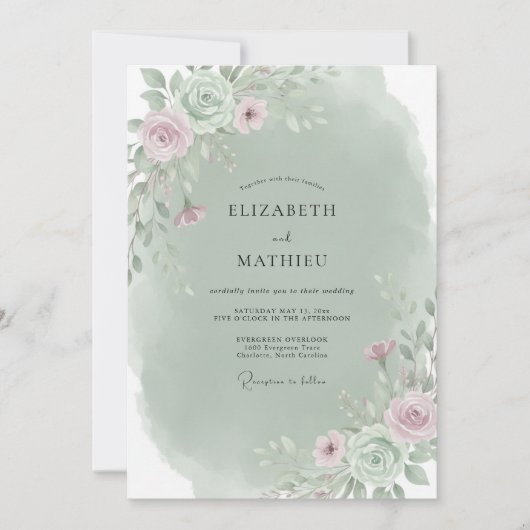 Celadon Mauve Boeket Eucalyptus Bruiloft Kaart (Voorkant)