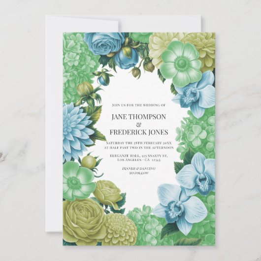 Celadon Mist, Soft Fern & Porcelain Blue Wedding Kaart (Voorkant)