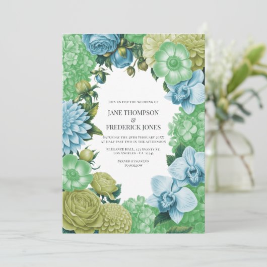Celadon Mist, Soft Fern & Porcelain Blue Wedding Kaart (Staand voorkant)