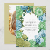 Celadon Mist, Soft Fern & Porcelain Blue Wedding Kaart (Voorkant / Achterkant)