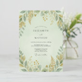 Celadon Oker Loofwerk Eucalyptus Bruiloft Kaart (Staand voorkant)