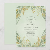 Celadon Oker Loofwerk Eucalyptus Bruiloft Kaart (Voorkant / Achterkant)