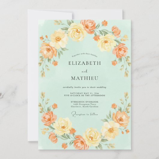 Celadon Oranje Ranunculus Eucalyptus Bruiloft Kaart (Voorkant)