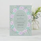 Celadon Paarse Boeket Eucalyptus Bruiloft Kaart (Staand voorkant)