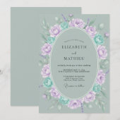 Celadon Paarse Boeket Eucalyptus Bruiloft Kaart (Voorkant / Achterkant)