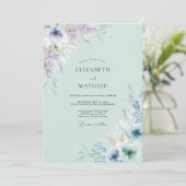 Celadon Paarse Waterverf Bruiloft Kaart (Staand voorkant)