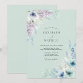 Celadon Paarse Waterverf Bruiloft Kaart (Voorkant / Achterkant)