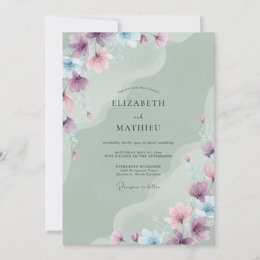 Celadon Periwinkle Bloesem Bruiloft Kaart (Voorkant)