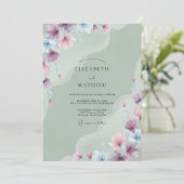 Celadon Periwinkle Bloesem Bruiloft Kaart (Staand voorkant)