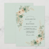 Celadon Perzik Ranunculus Eucalyptus Bruiloft Kaart (Voorkant / Achterkant)