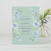 Celadon Poeder Blauwe Roos Bruiloft Kaart (Staand voorkant)