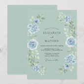 Celadon Poeder Blauwe Roos Bruiloft Kaart (Voorkant / Achterkant)
