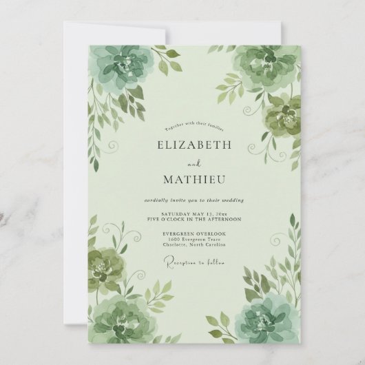 Celadon Ranunculus Eucalyptus Bruiloft Kaart (Voorkant)