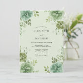 Celadon Ranunculus Eucalyptus Bruiloft Kaart (Staand voorkant)