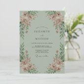 Celadon Roze Pioen Trouw Kaart (Staand voorkant)