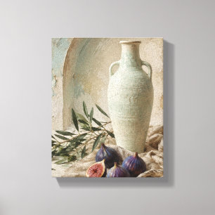 Celadon Vaas en Gevallen Vijgen Mediterraan Stille Canvas Afdruk