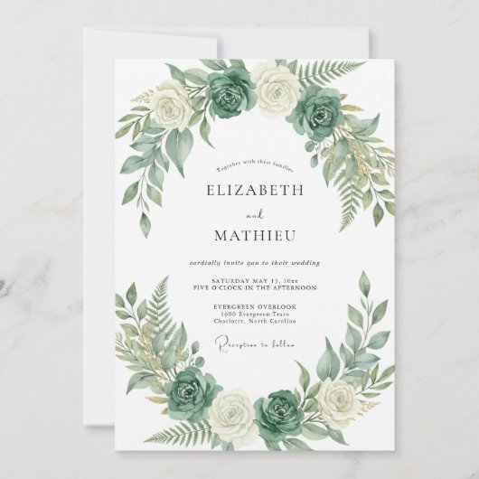 Celadon Varens Eucalyptus Bruiloft Kaart (Voorkant)