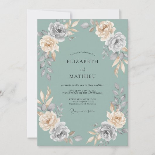 Celadon Warm Champagne Bloemblad Bruiloft Kaart (Voorkant)