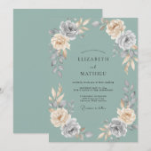 Celadon Warm Champagne Bloemblad Bruiloft Kaart (Voorkant / Achterkant)