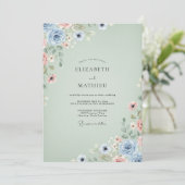 Celadon Watercolor Anemone Trouw Kaart (Staand voorkant)